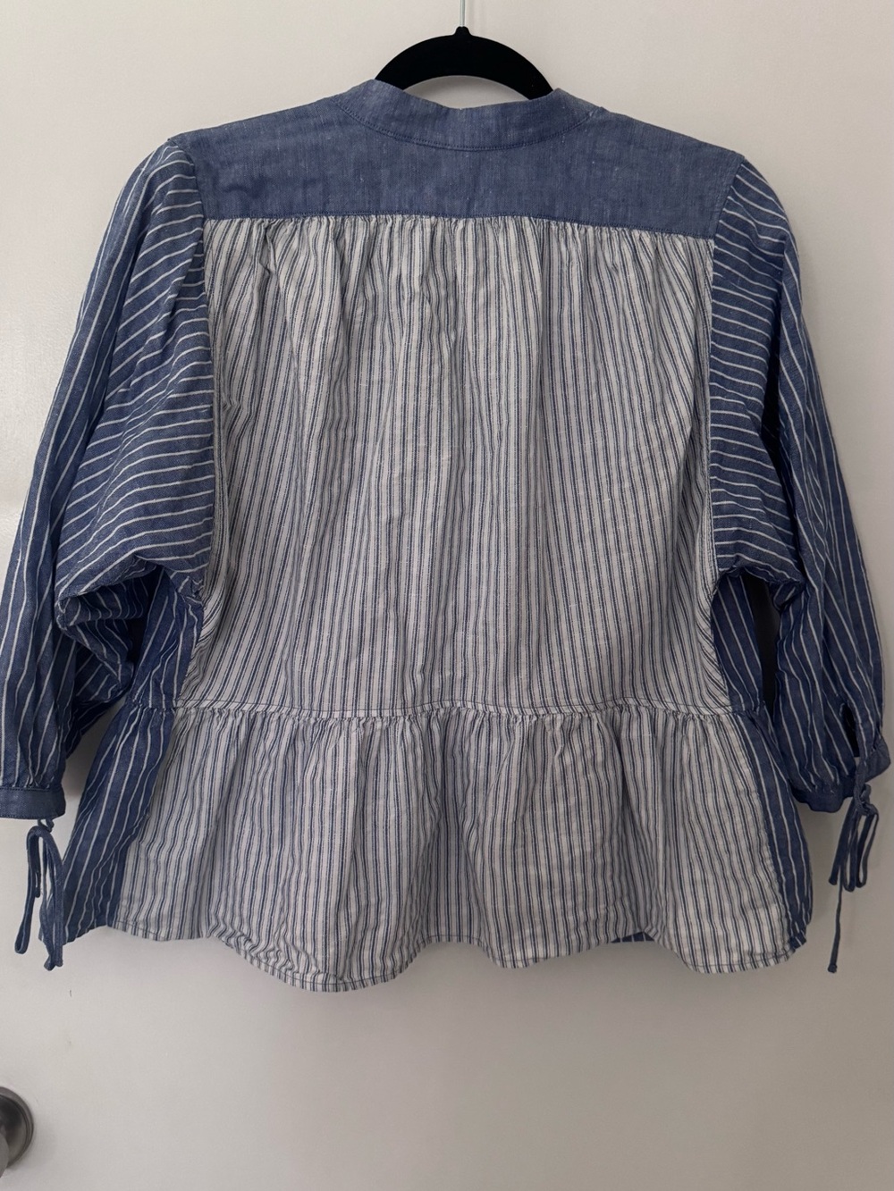 J.W. Anderson Blue and White Striped Peplum Tie-Sleeve Blouse S - Picture 3 of 9